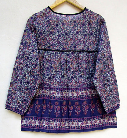 purple screen print blouse with tassels