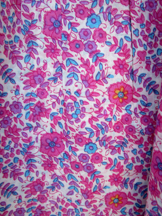 pink and blue screen printed cotton blouse for women