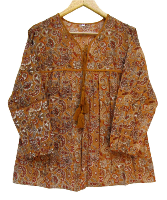 rustic multifloral and paisley screen printed blouse for women
