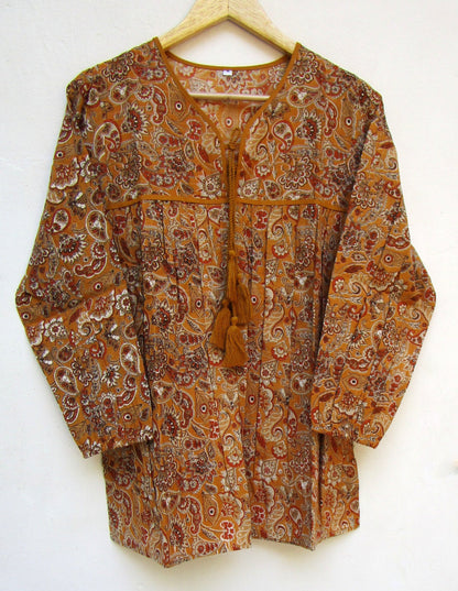 rustic multifloral and paisley screen printed blouse for women