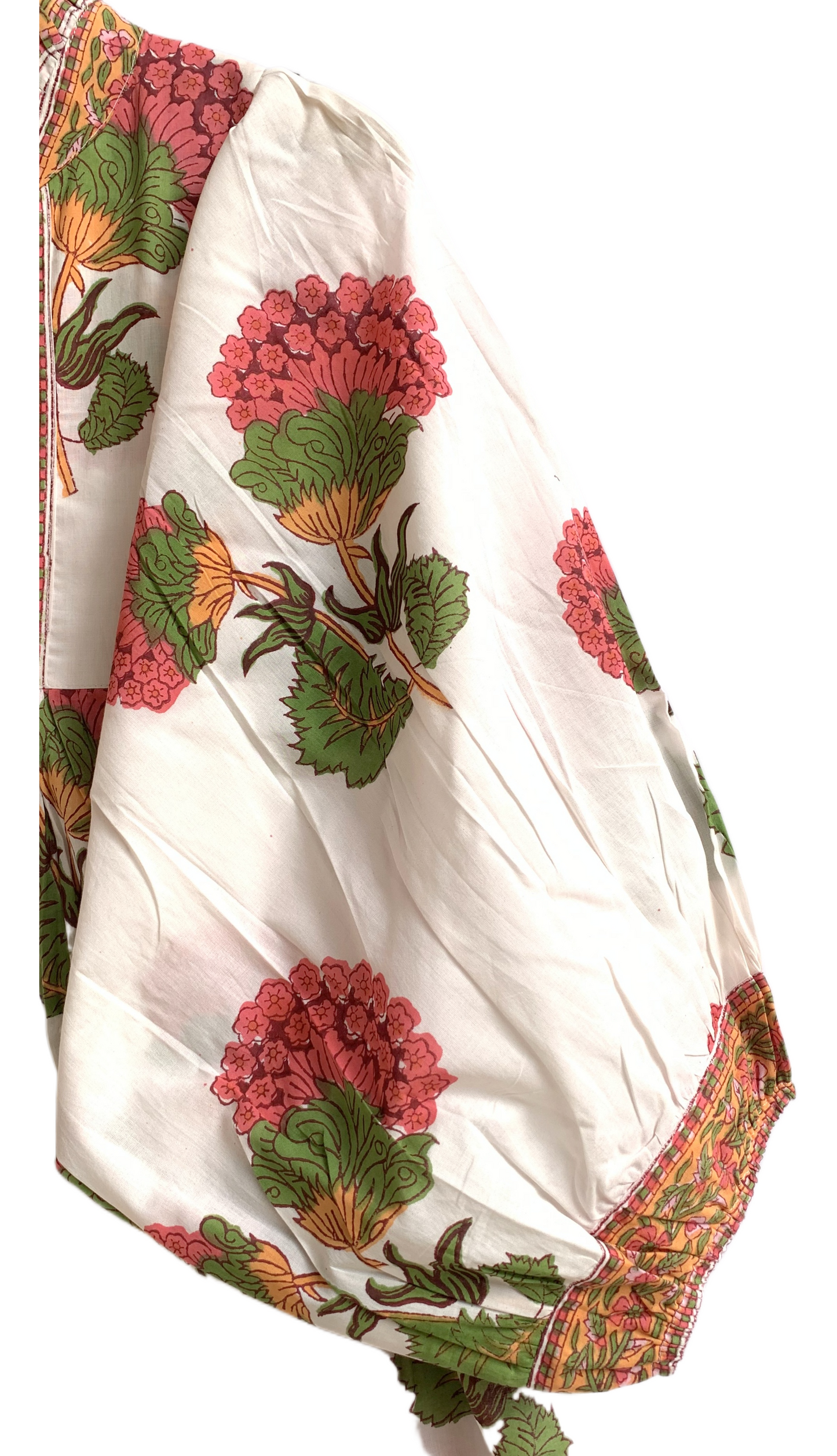 Floral Hand Block Printed Cotton Mini Dress – Puff Sleeve Boho Summer Dress