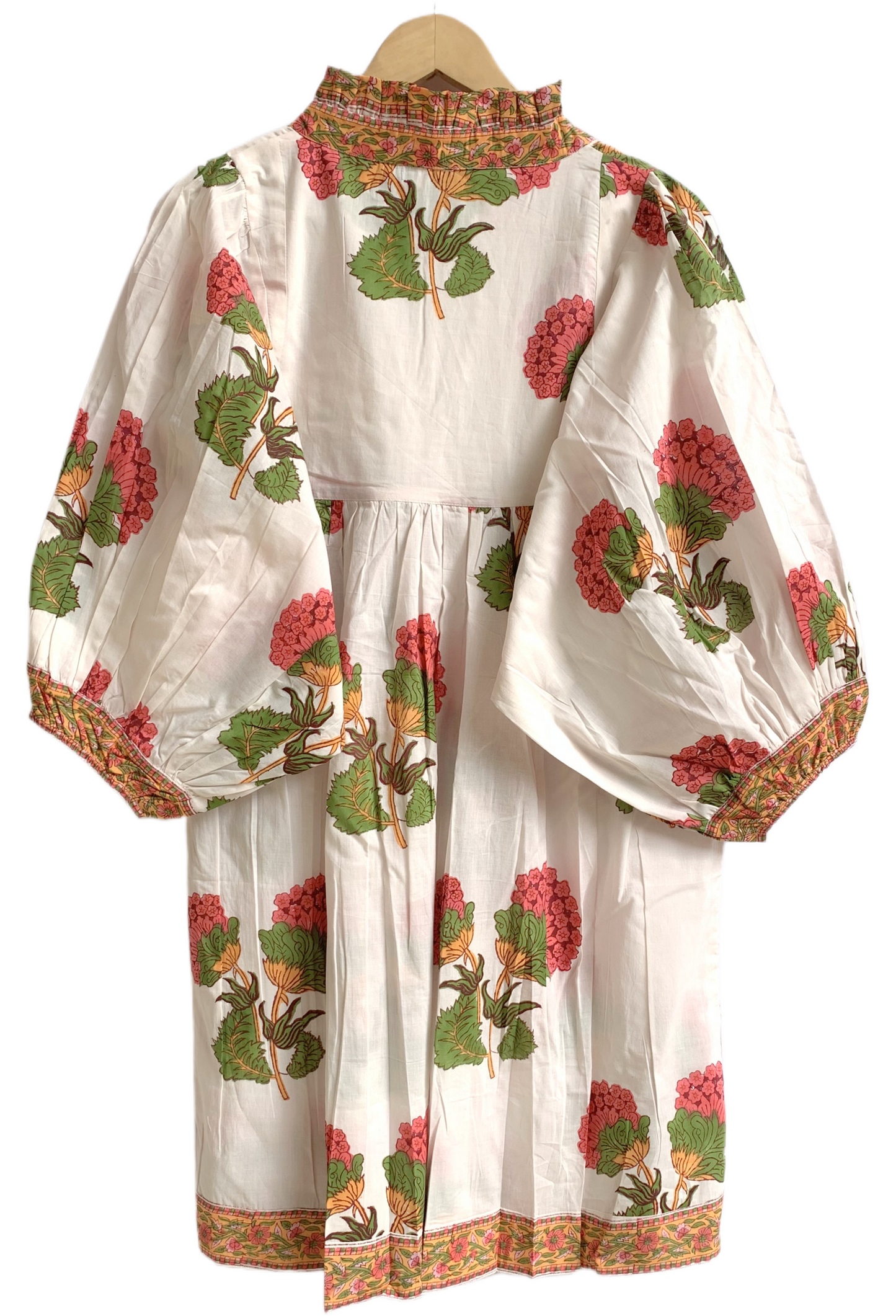 Floral Hand Block Printed Cotton Mini Dress – Puff Sleeve Boho Summer Dress