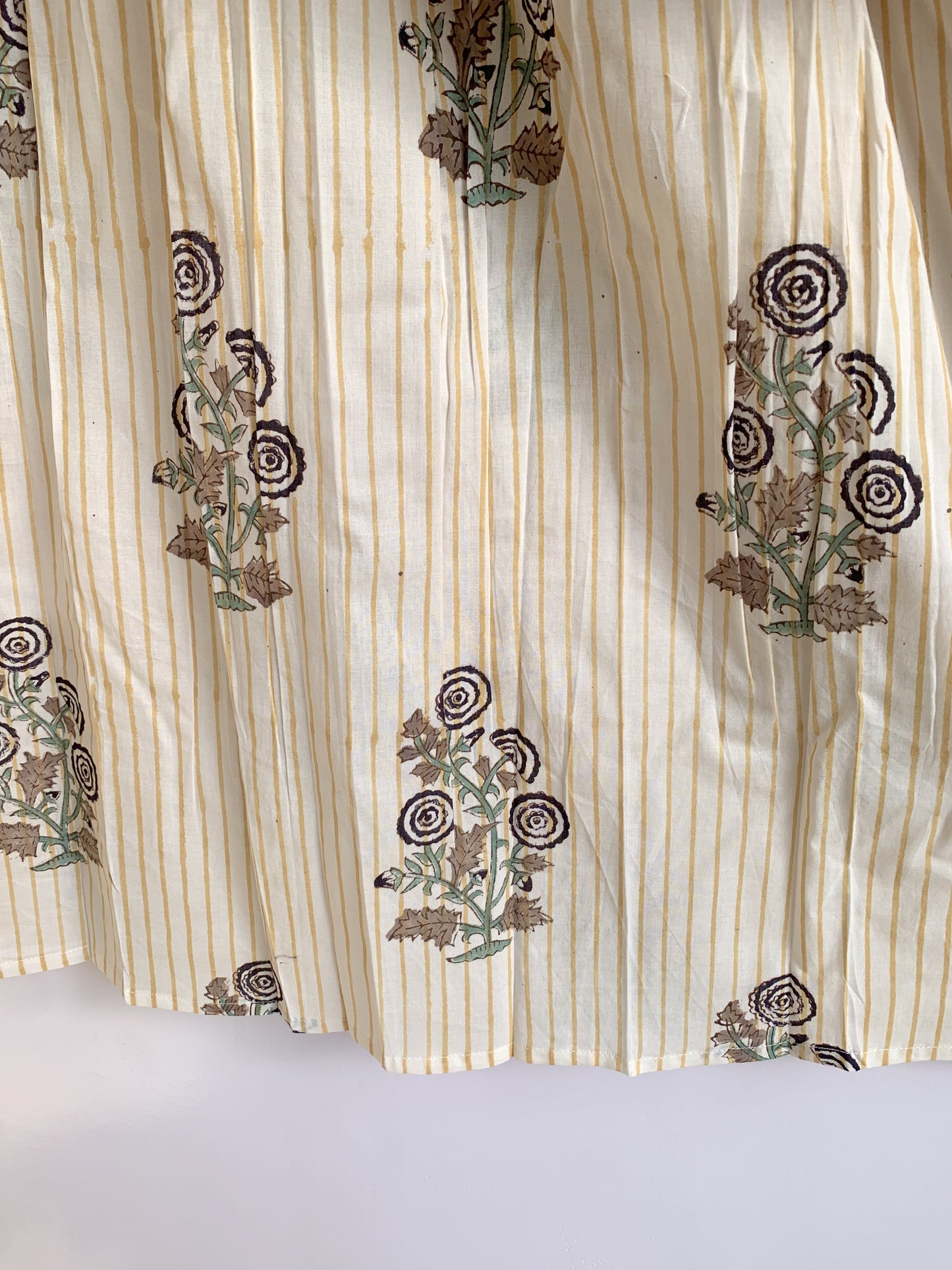 Striped Floral Hand Block Printed Cotton Mini Dress – Puff Sleeve Boho Dress