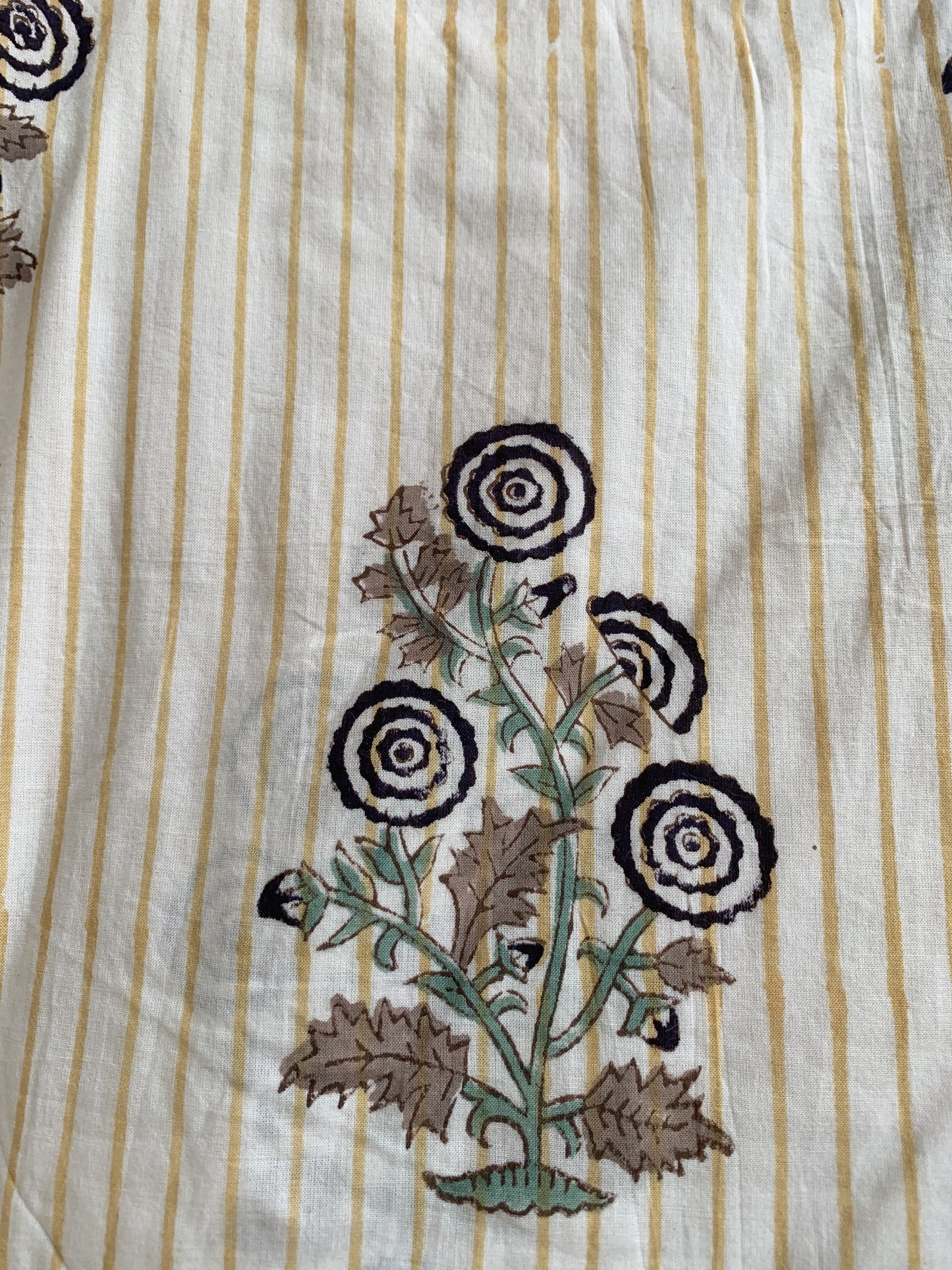 Striped Floral Hand Block Printed Cotton Mini Dress – Puff Sleeve Boho Dress