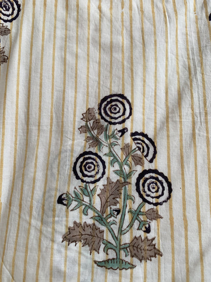 Striped Floral Hand Block Printed Cotton Mini Dress – Puff Sleeve Boho Dress