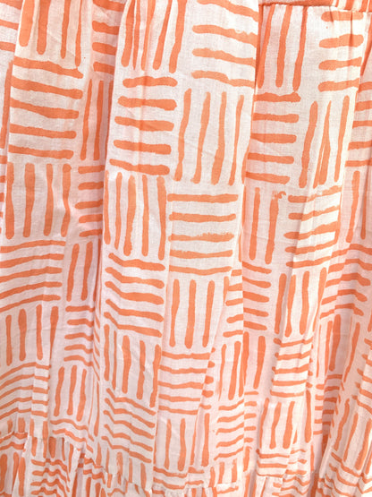 Peach Orange Geometric Hand Block Printed Cotton Skirt – Elastic Waist Boho Indian Skirt