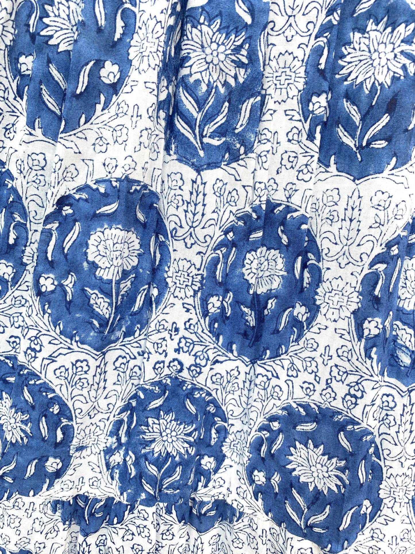 Blue White Floral Hand Block Printed Cotton Maxi Skirt – Elastic Waist Boho Indian Skirt