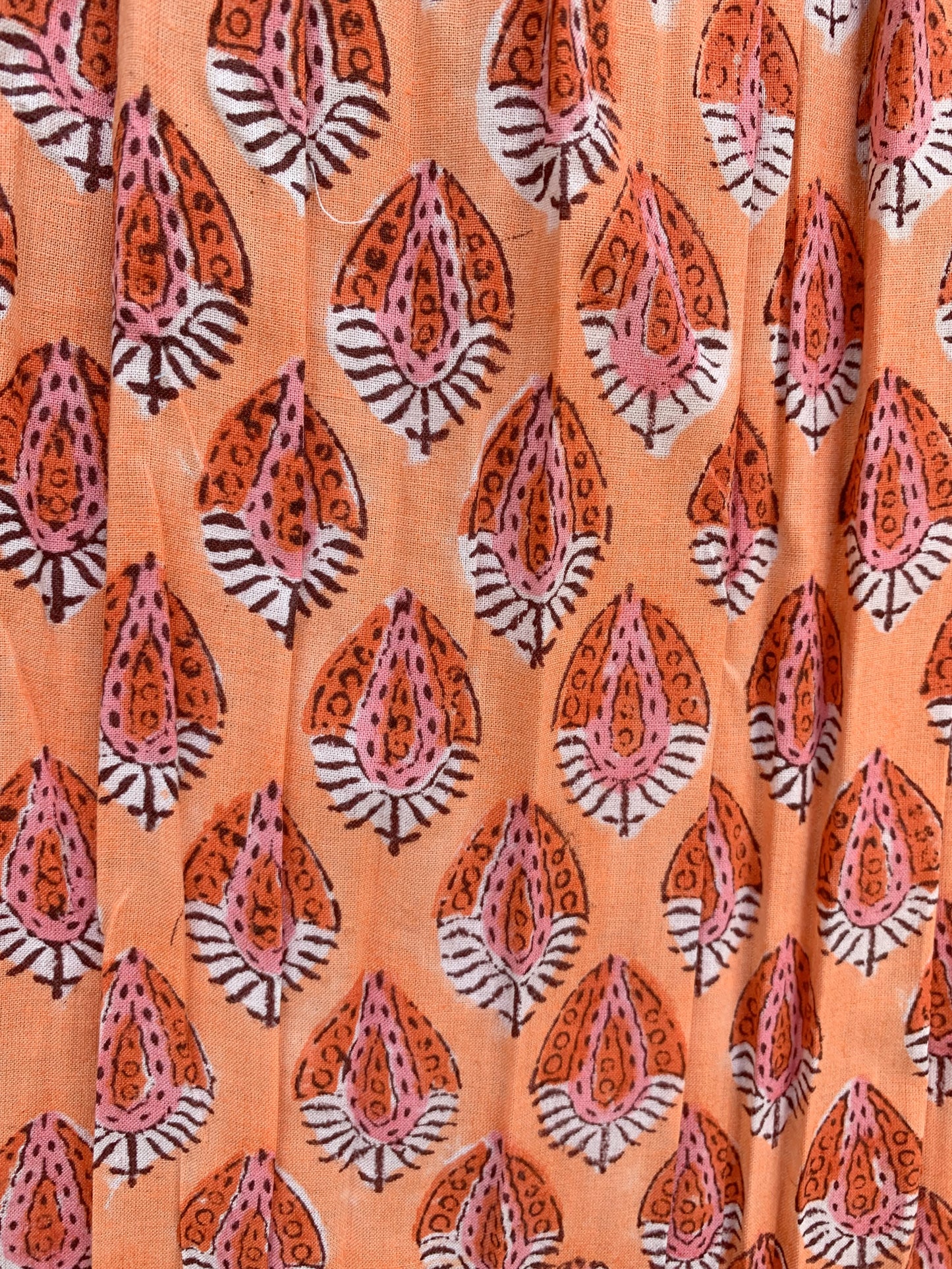 Peach Orange Teardrop Hand Block Printed Cotton Maxi Skirt – Elastic Waist Boho Indian Skirt