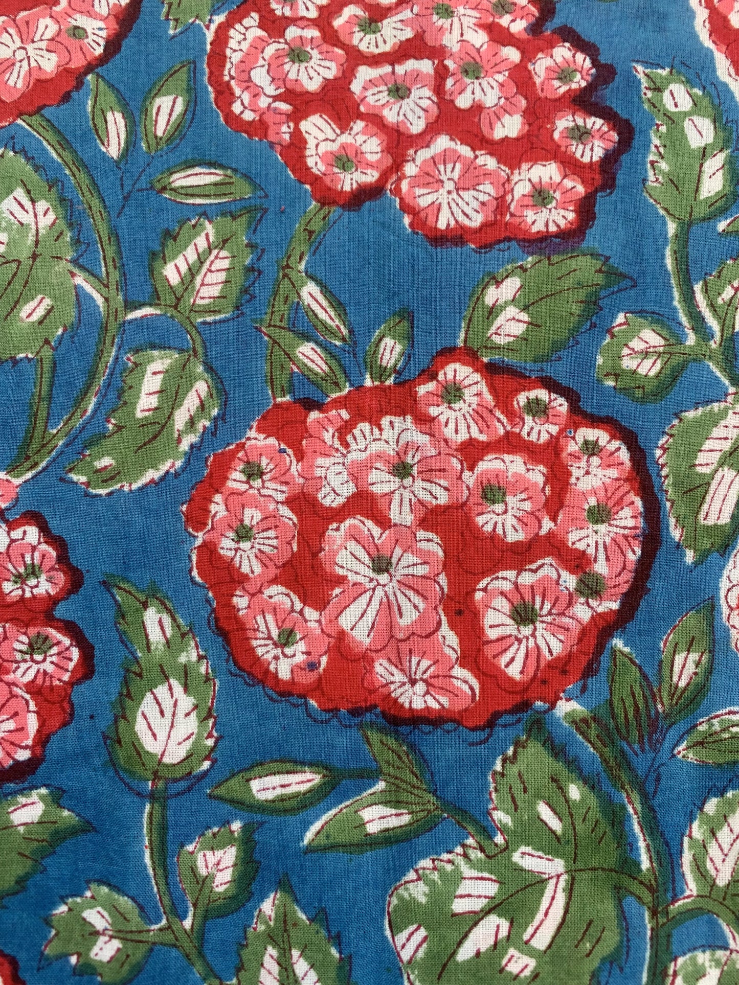 Teal Blue Pink Floral Hand Block Printed Cotton Midi Dress – Puff Sleeve Boho Indian Dress