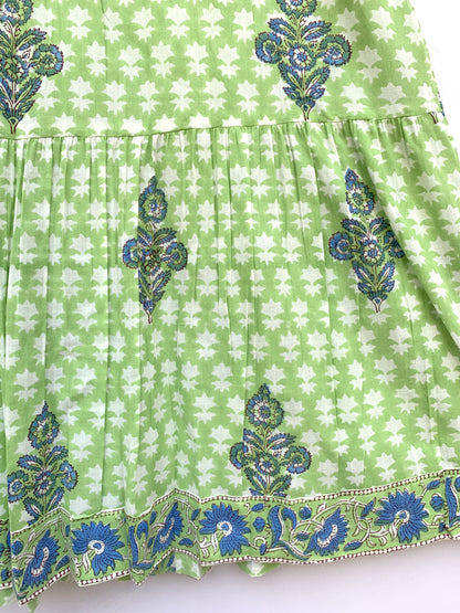 Light Green Floral Hand Block Printed Cotton Midi Dress – Indian Boho Dress