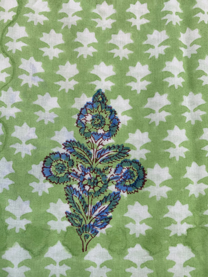 Light Green Floral Hand Block Printed Cotton Midi Dress – Indian Boho Dress
