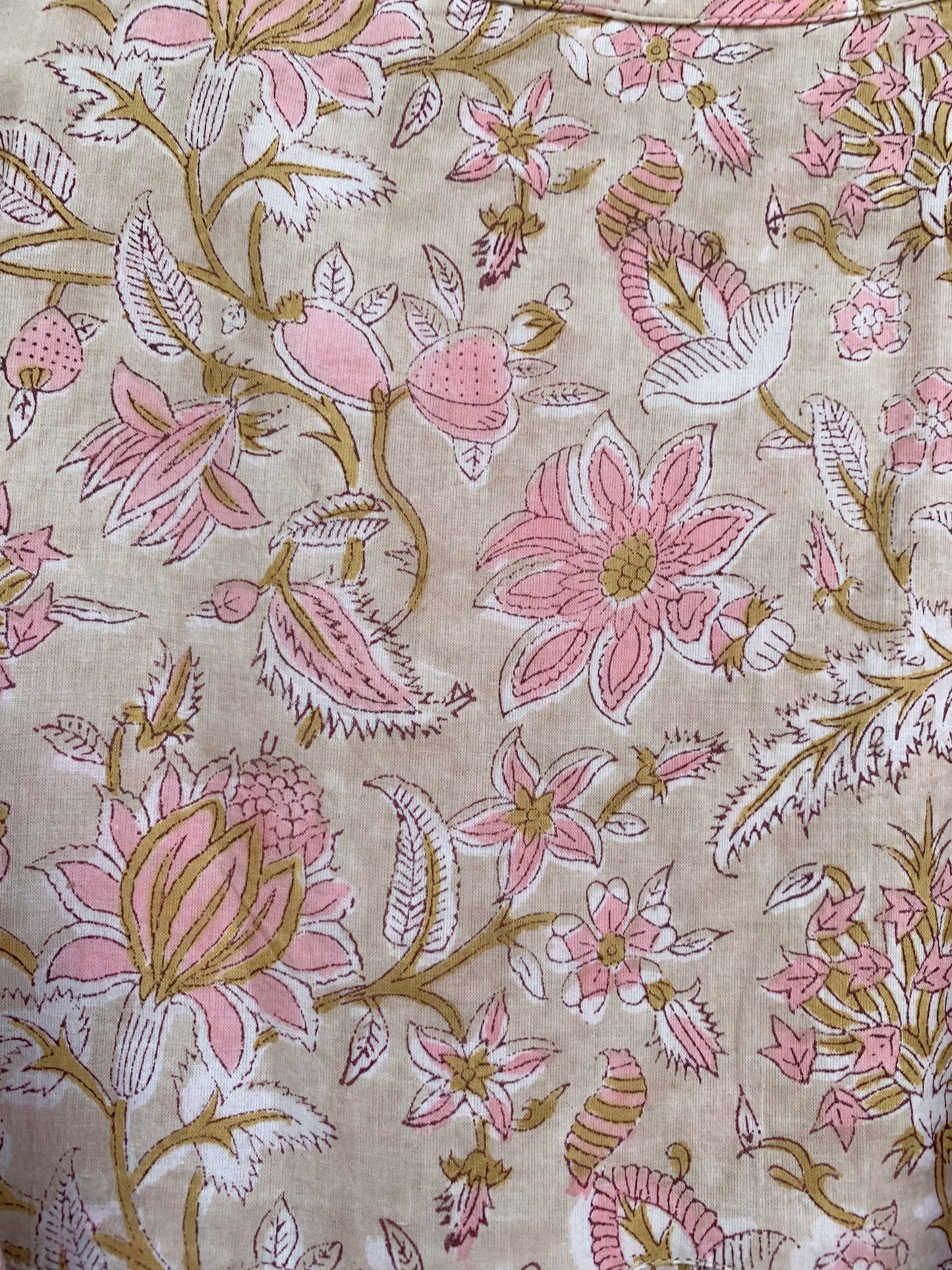 Soft Beige Pink Floral Hand Block Print Cotton Tiered Midi Dress – Bohemian Indian Dress