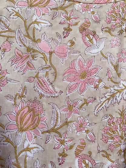 Soft Beige Pink Floral Hand Block Print Cotton Tiered Midi Dress – Bohemian Indian Dress