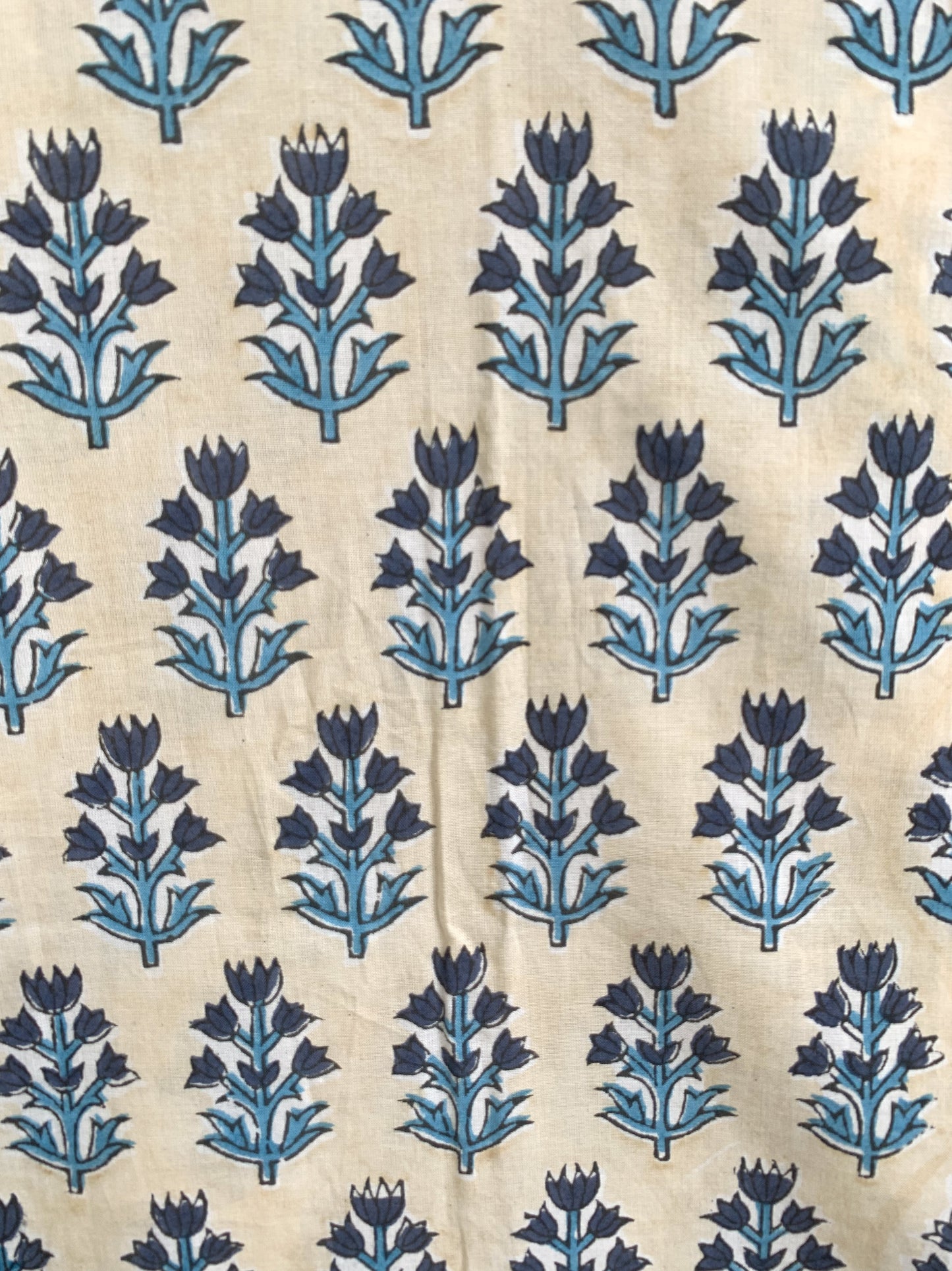 Ivory Blue Floral Hand Block Printed Cotton Kurta – Women’s Indian Tunic Dress