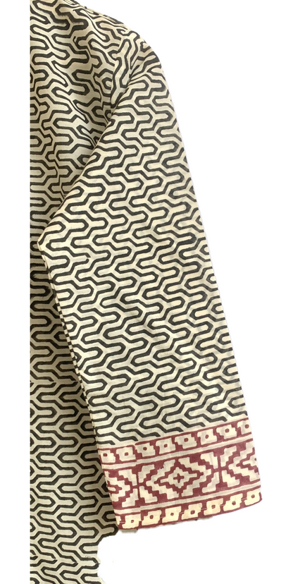 Ivory Geometric Cotton Kurta with Border – Hand Block Printed Tunic