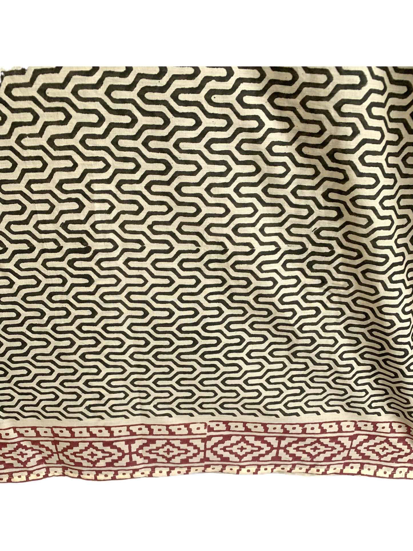 Ivory Geometric Cotton Kurta with Border – Hand Block Printed Tunic