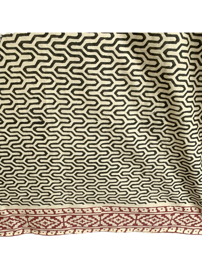 Ivory Geometric Cotton Kurta with Border – Hand Block Printed Tunic