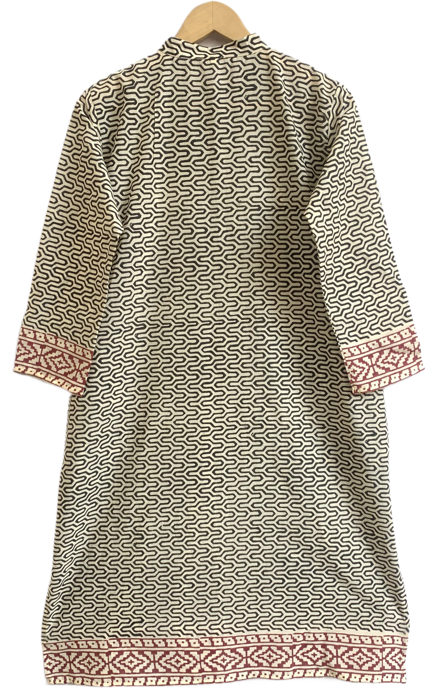 Ivory Geometric Cotton Kurta with Border – Hand Block Printed Tunic