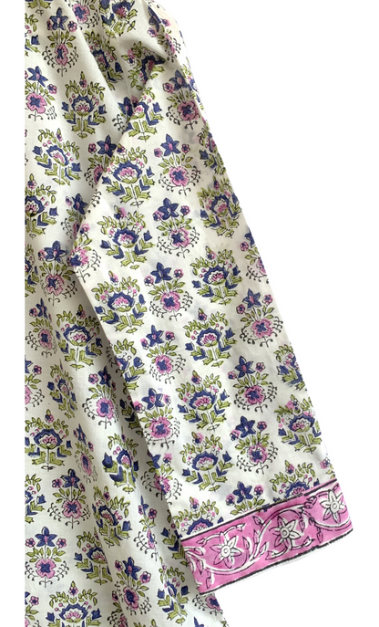 Pink Floral Hand Block Printed Cotton Kurta – Women’s Indian Tunic