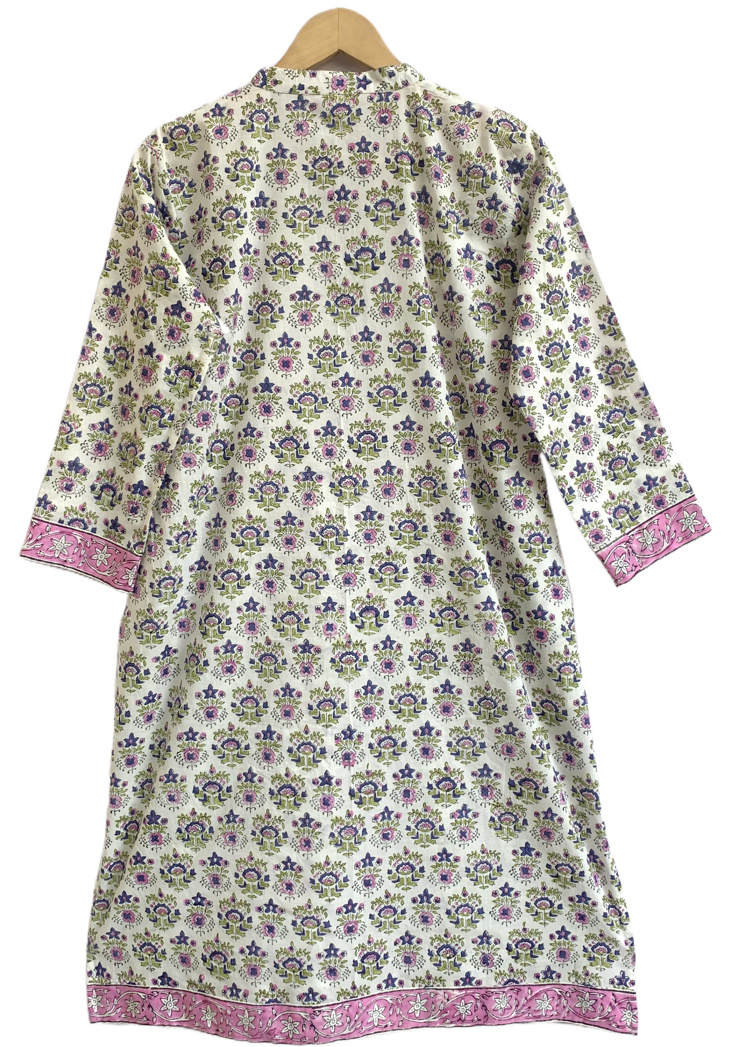 Pink Floral Hand Block Printed Cotton Kurta – Women’s Indian Tunic