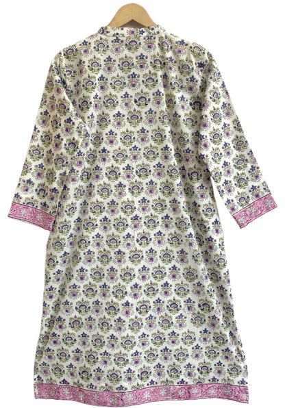 Pink Floral Hand Block Printed Cotton Kurta – Women’s Indian Tunic