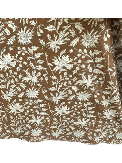 Brown Floral Hand Block Printed Cotton Kurta – Women’s Indian Tunic Dress