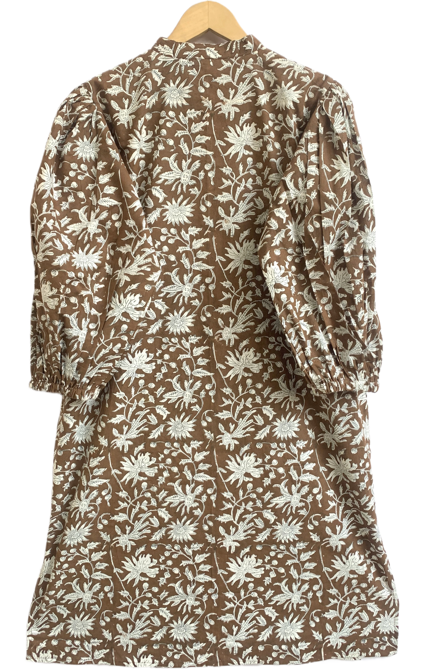 Brown Floral Hand Block Printed Cotton Kurta – Women’s Indian Tunic Dress