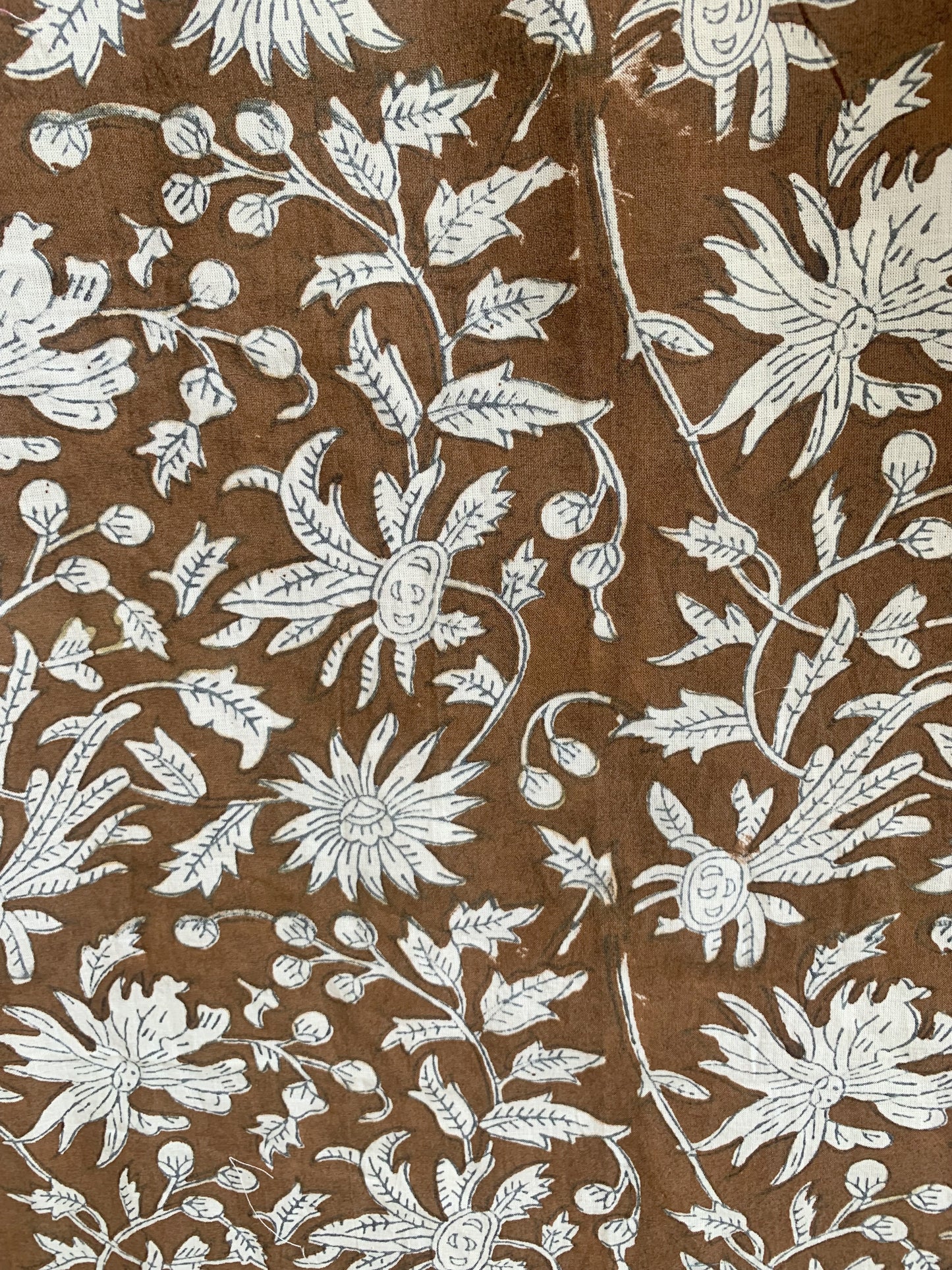 Brown Floral Hand Block Printed Cotton Kurta – Women’s Indian Tunic Dress