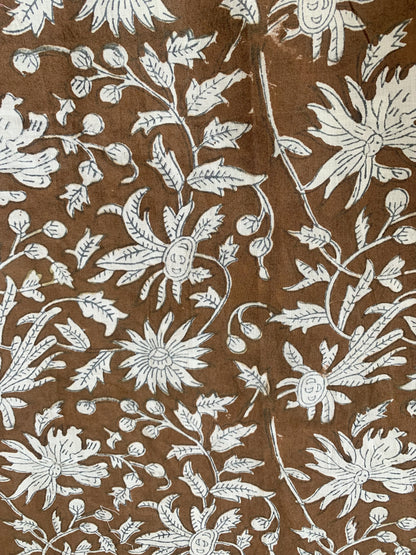 Brown Floral Hand Block Printed Cotton Kurta – Women’s Indian Tunic Dress