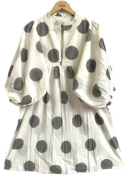 Polka Dot Cotton Puff Sleeve Dress – Relaxed Boho Mini Dress