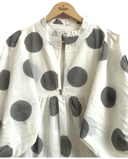 Polka Dot Cotton Puff Sleeve Dress – Relaxed Boho Mini Dress