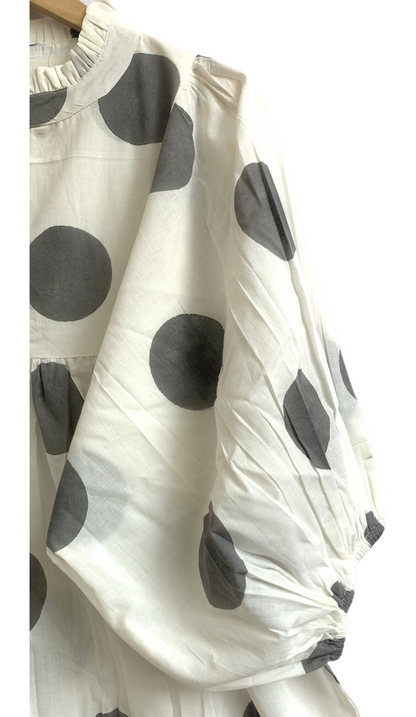 Polka Dot Cotton Puff Sleeve Dress – Relaxed Boho Mini Dress