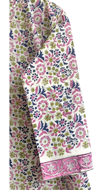 Ivory Multicolor Floral Block Print Cotton Kurta – Women’s Ethnic Wear