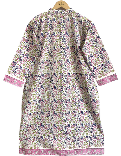 Ivory Multicolor Floral Block Print Cotton Kurta – Women’s Ethnic Wear