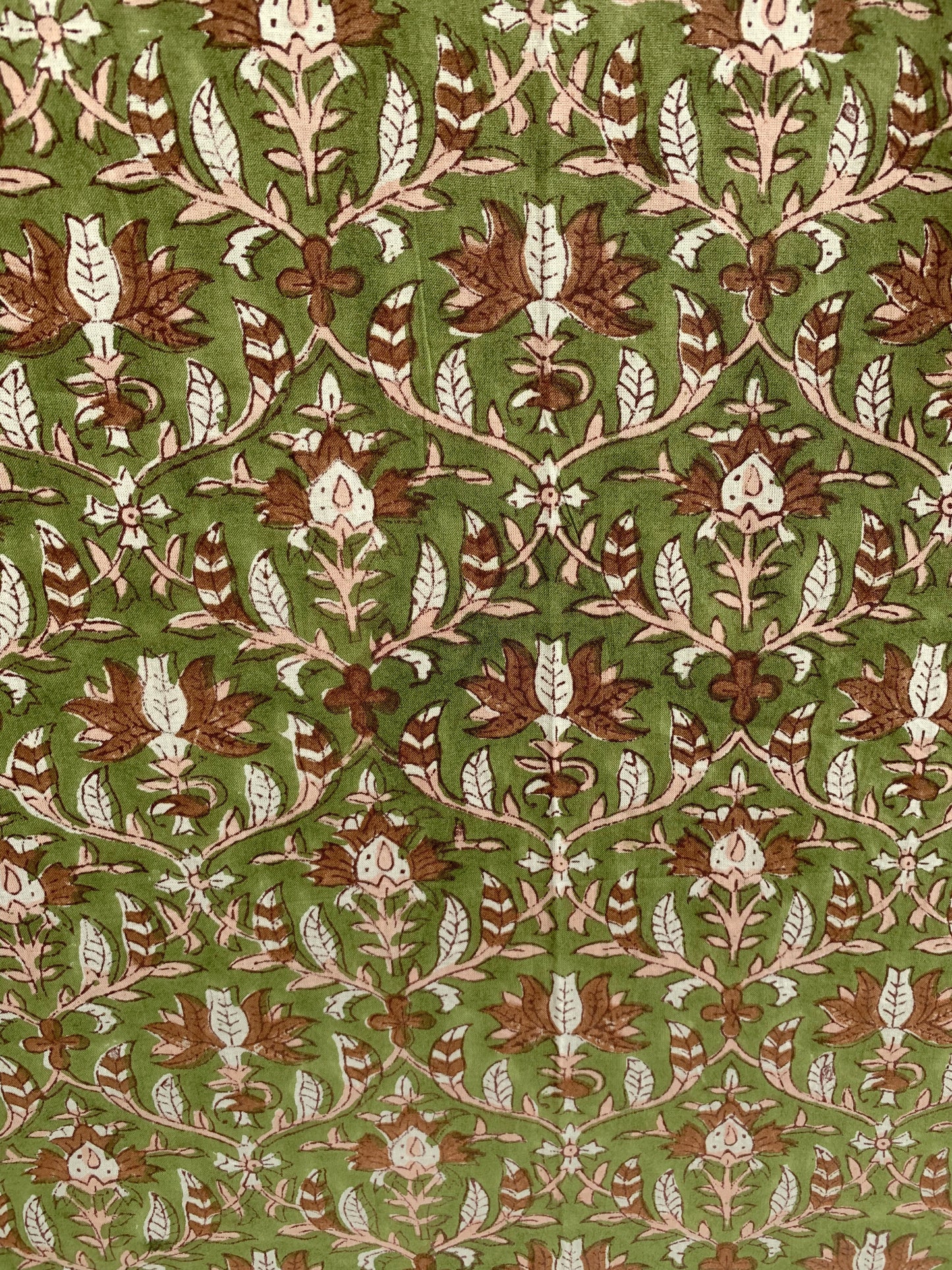Olive Green Floral Hand Block Printed Cotton Kurta – Women’s Indian Tunic