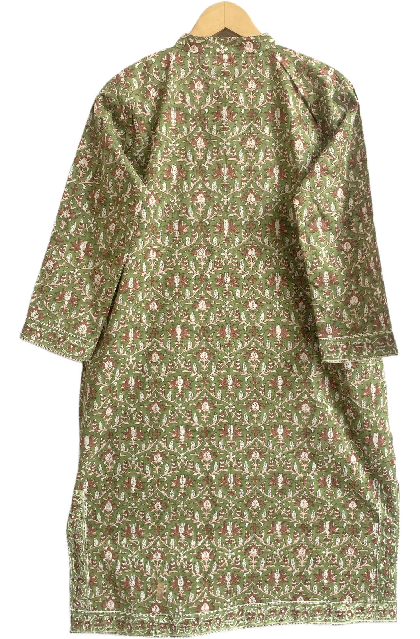 Olive Green Floral Hand Block Printed Cotton Kurta – Women’s Indian Tunic