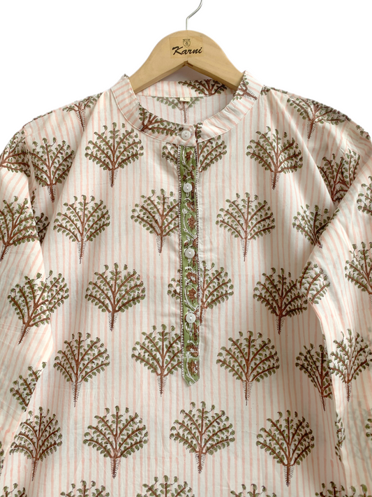 Tree Motif Hand Block Print Cotton Kurta – Women’s Ethnic Tunic