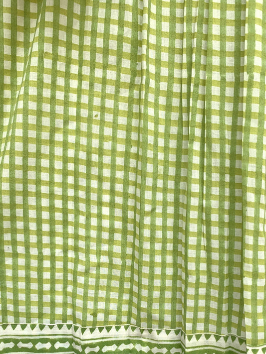 green plaid cotton blouse with v neck and short sleeves